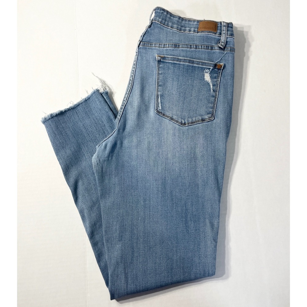 Judy Blue Jeans Women's 15/32 Light Wash Raw Hem Skinny Plaid Accent